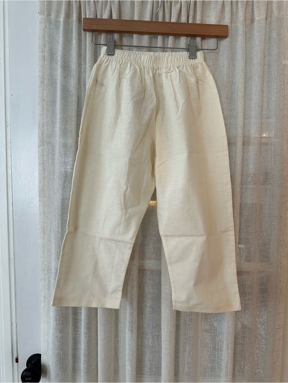Kid’s Cream Elastic-Waist Linen/Cotton Pants